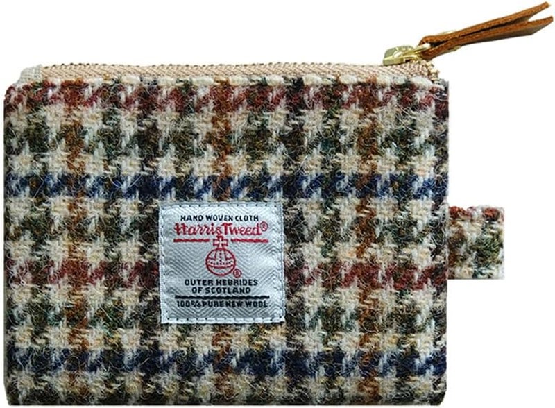 Harris Tweed Mini Coin Purse Handmade Lipstick Bag Vintage British Portable Credit Card ID Wallet with YKK Zipper for Women men (No.614 Houndstooth)